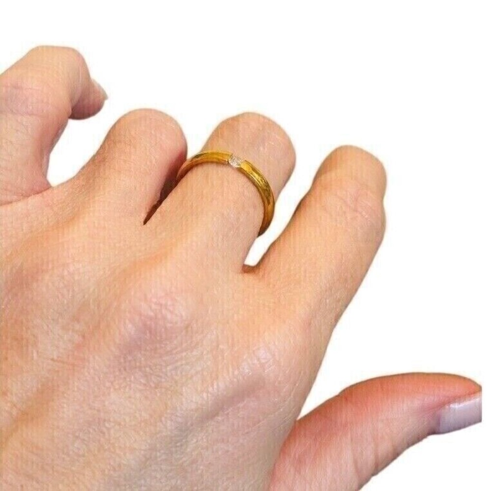14k Silver Ring over steel CZ Stone 316L Steel Band Minimalist Stacking Ring‎ - Picture 5 of 10